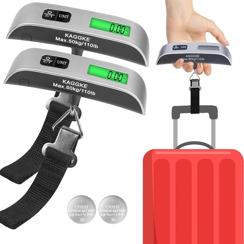 KAGGKE 2 Pcs - silver Travel Digital Luggage Scale - Portable Baggage Scale - Suitcase Weight Scale - Ideal for Travel Scale Luggage Weight - 110LB/50KG, Includes Battery - Temperature Display Hanging Scales - Image 1